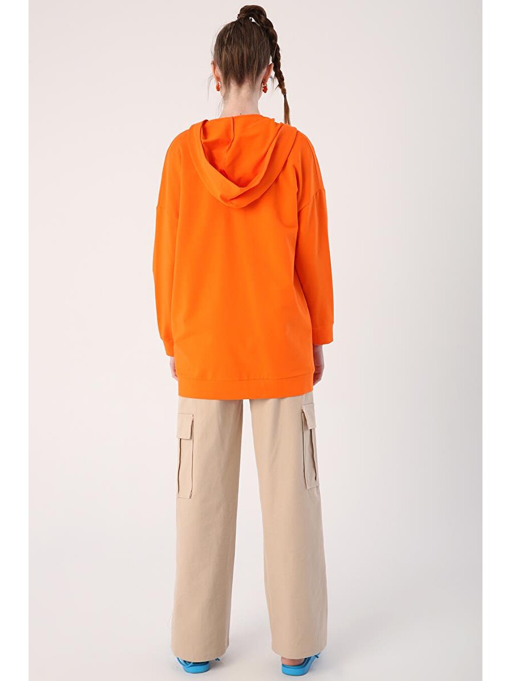 Turuncu Kapüşonlu Fermuarlı Sweat-2
