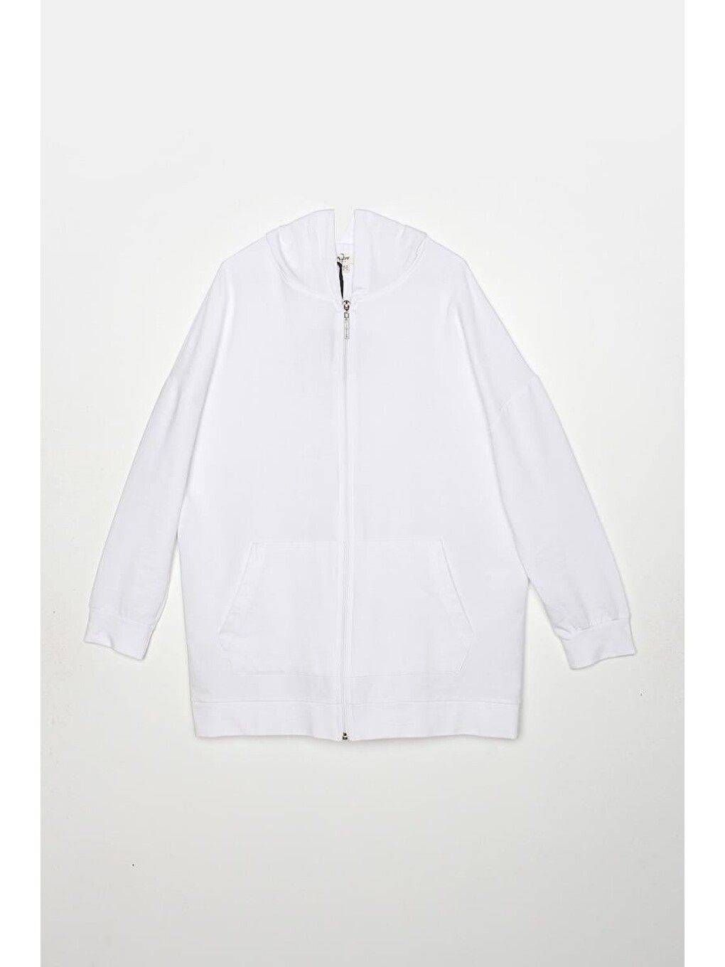 Beyaz Kapüşonlu Fermuarlı Sweatshirt-5