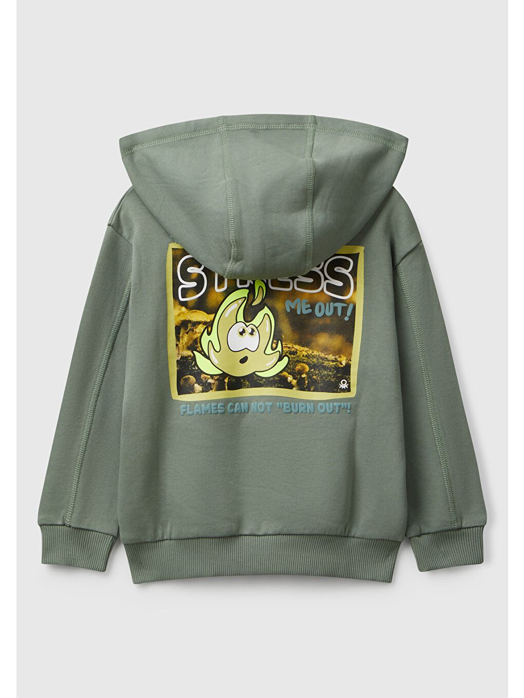 Erkek Çocuk Haki Baskılı Fermuarlı Kapüşonlu Relaxed Fit Sweatshirt-1