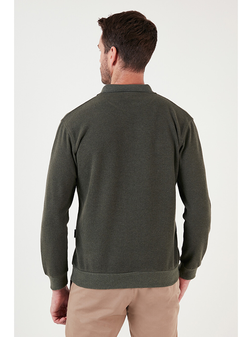 Haki Pamuk Karışımlı Regular Fit Polo Yaka Erkek Kazak 456223-4