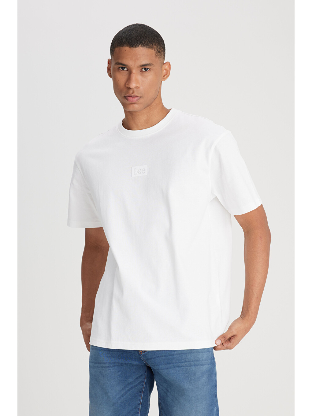 Loose Fit Bisiklet Yaka %100 Pamuk Kırık Beyaz Tişört