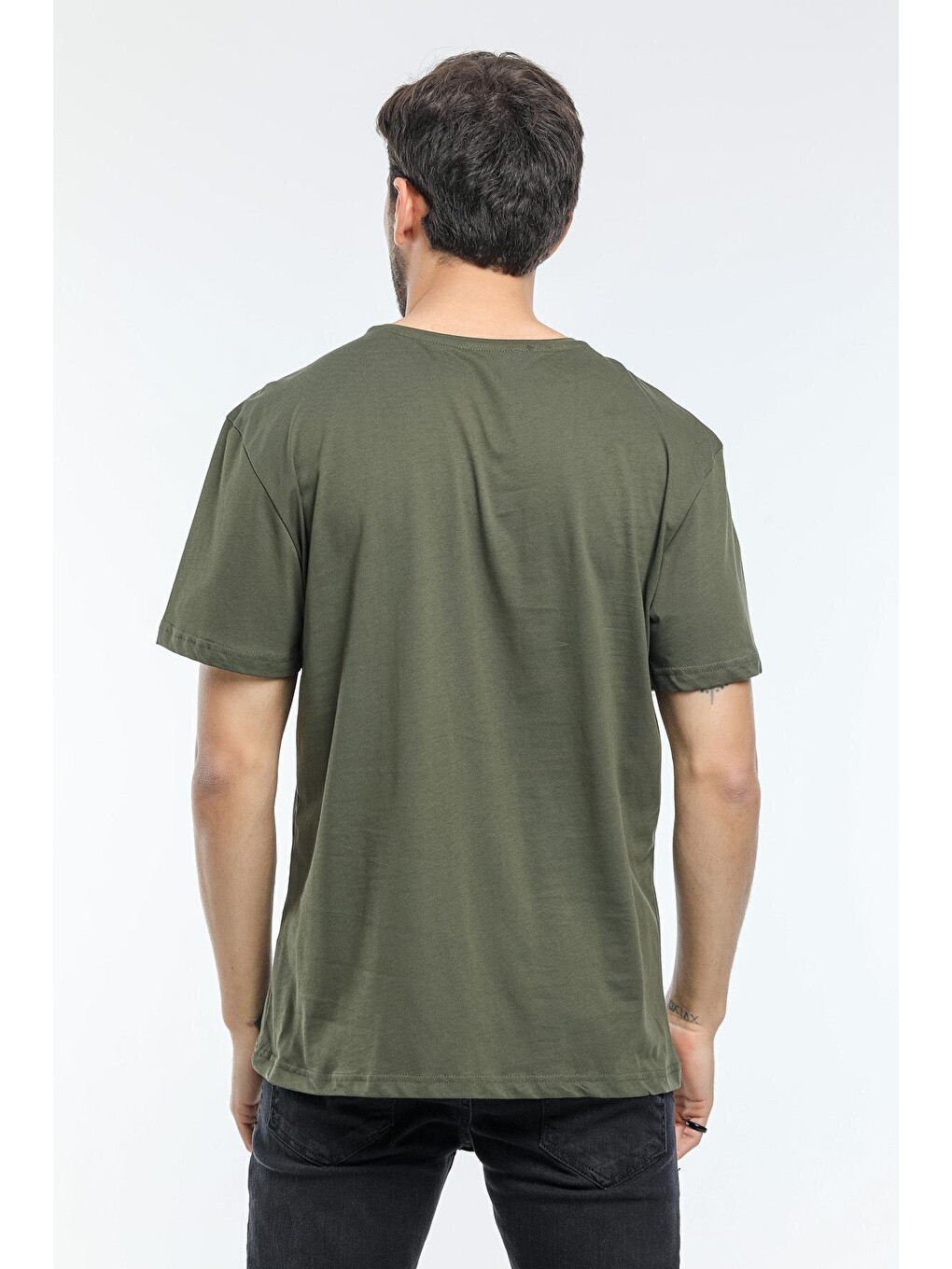 Haki Erkek Bisiklet Yaka Slim Fit Garnili Tişort Spr21y02-3