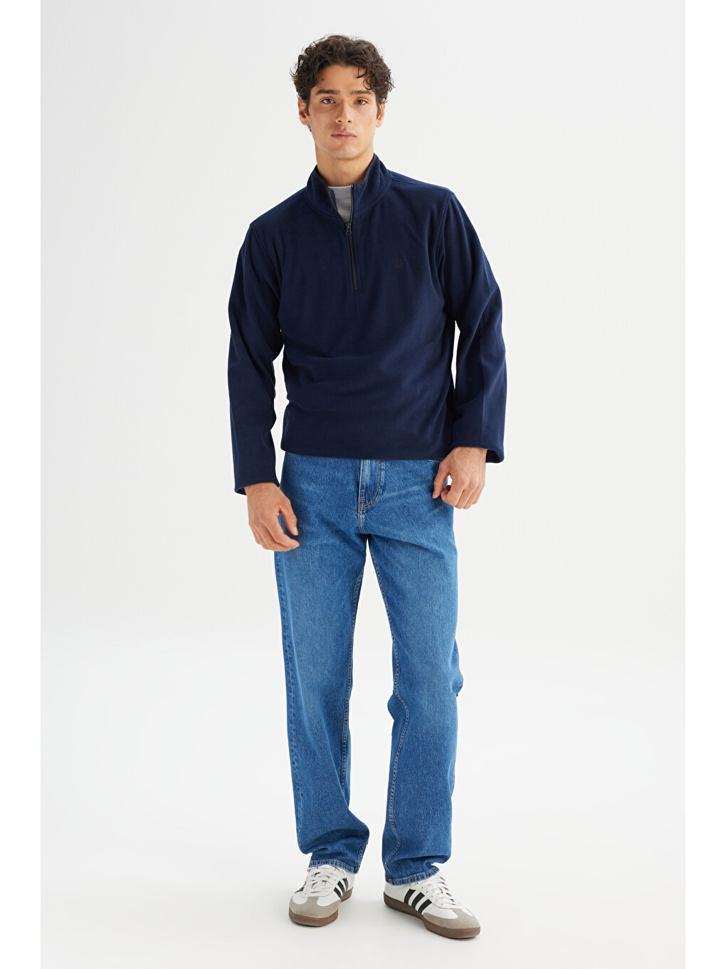 Regular Fit Dik Yaka Yarım Fermuarlı Lacivert Polar-1
