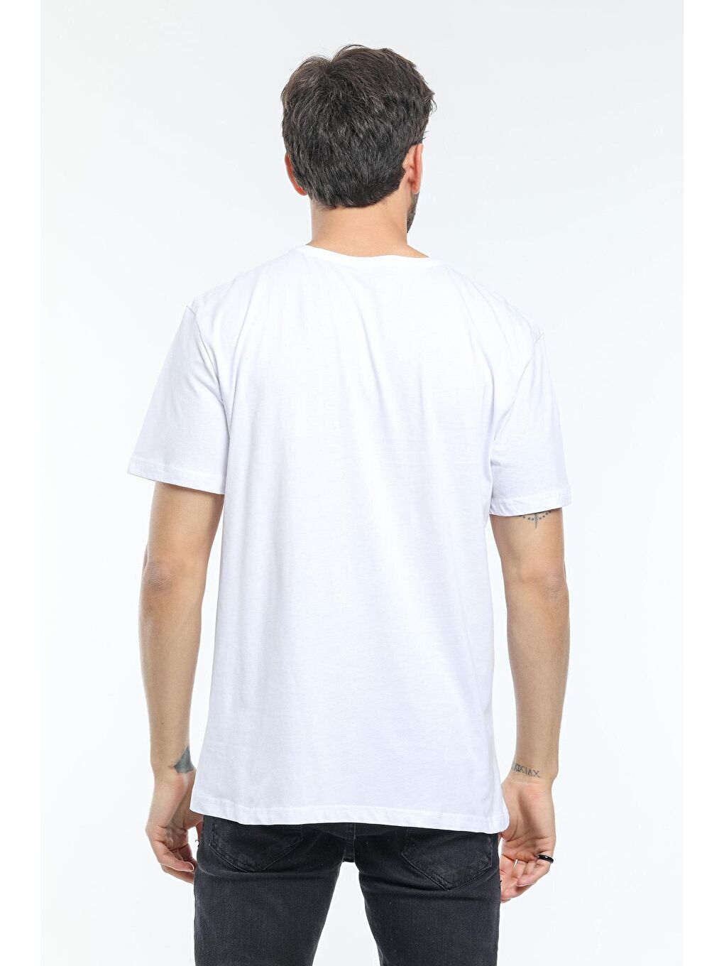 Beyaz Erkek Bisiklet Yaka Slim Fit Garnili Tişort SPR21Y02-3