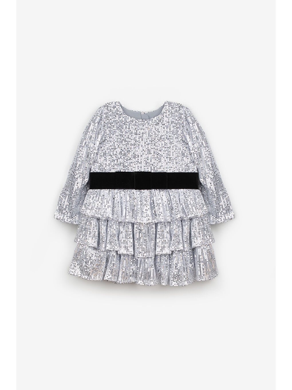 Gri Gümüş Pullu Katlı Kız Çocuk Elbise - Liona-4