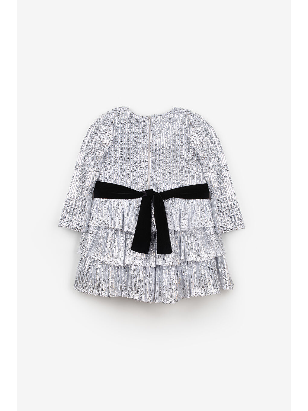 Gri Gümüş Pullu Katlı Kız Çocuk Elbise - Liona-5