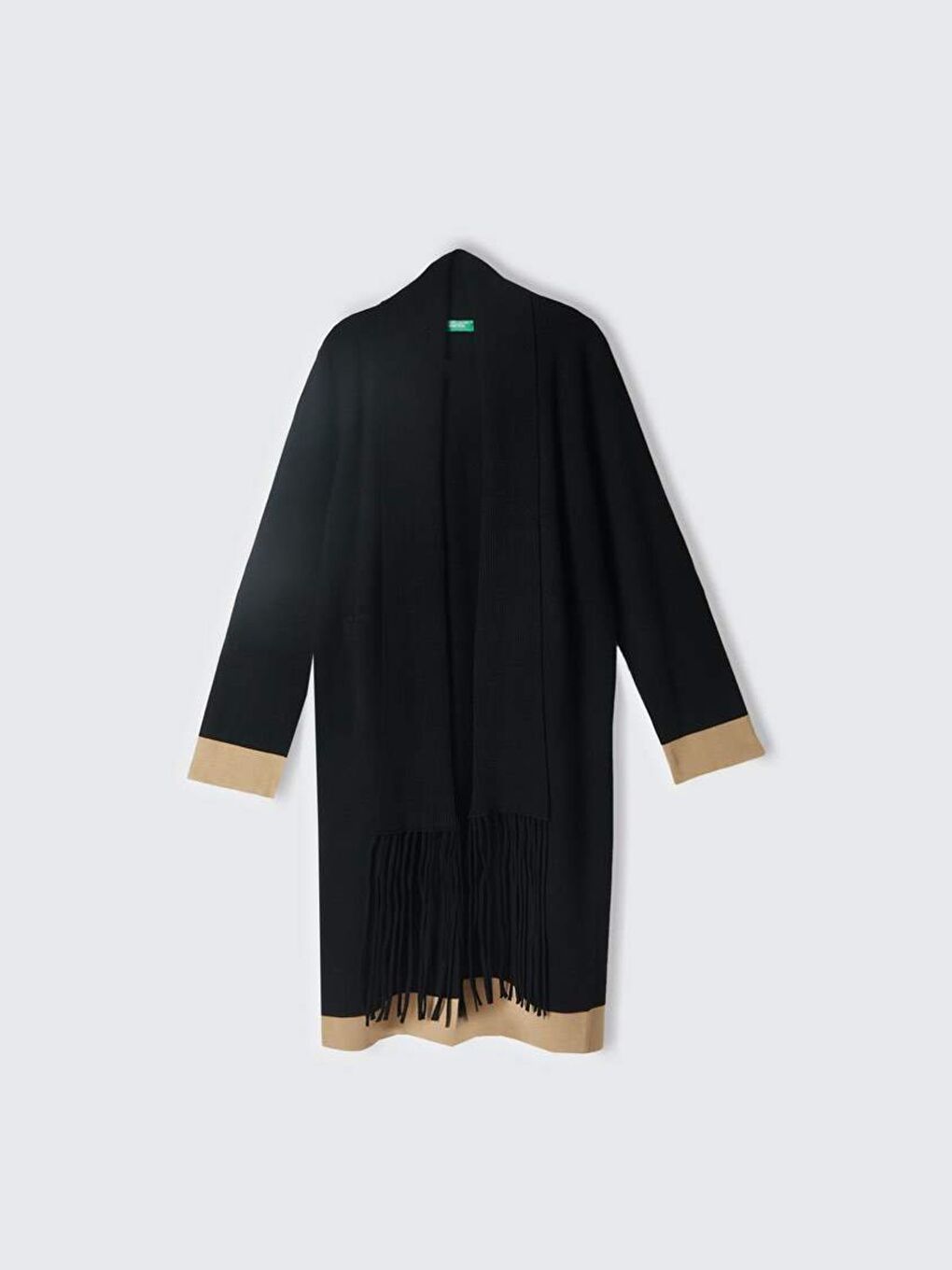 Kadın Siyah Viskoz Karışımlı Püsküllü Şal Yakalı Örme Hırka