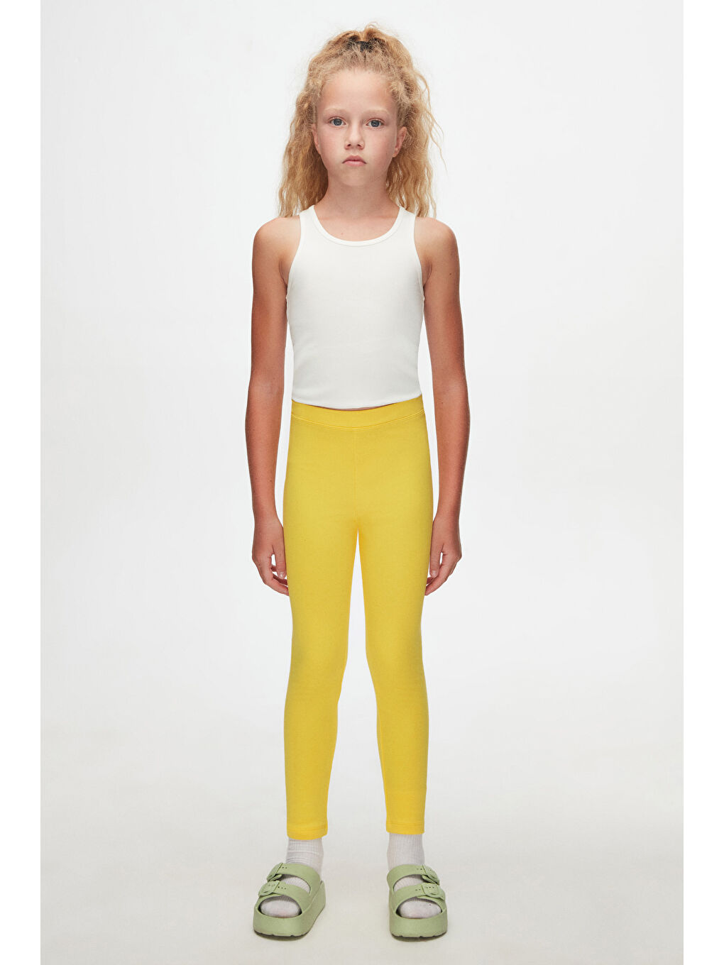 Sarı Kız Çocuk Kışlık Tam Boy Düz Basıc Tayt