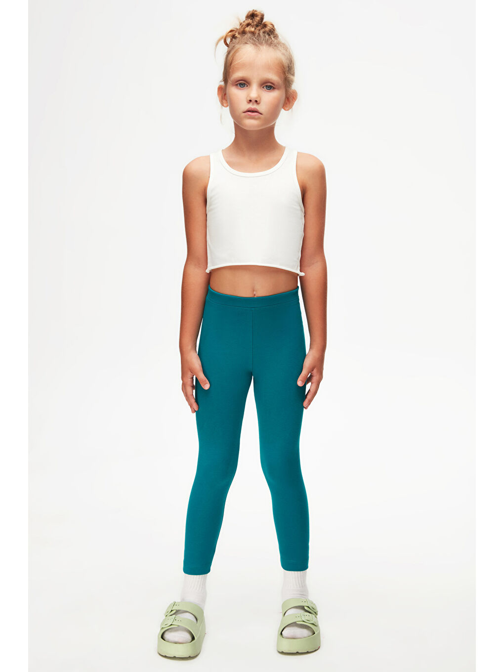 Koyu Petrol Kız Çocuk Kışlık Tam Boy Düz Basıc Tayt