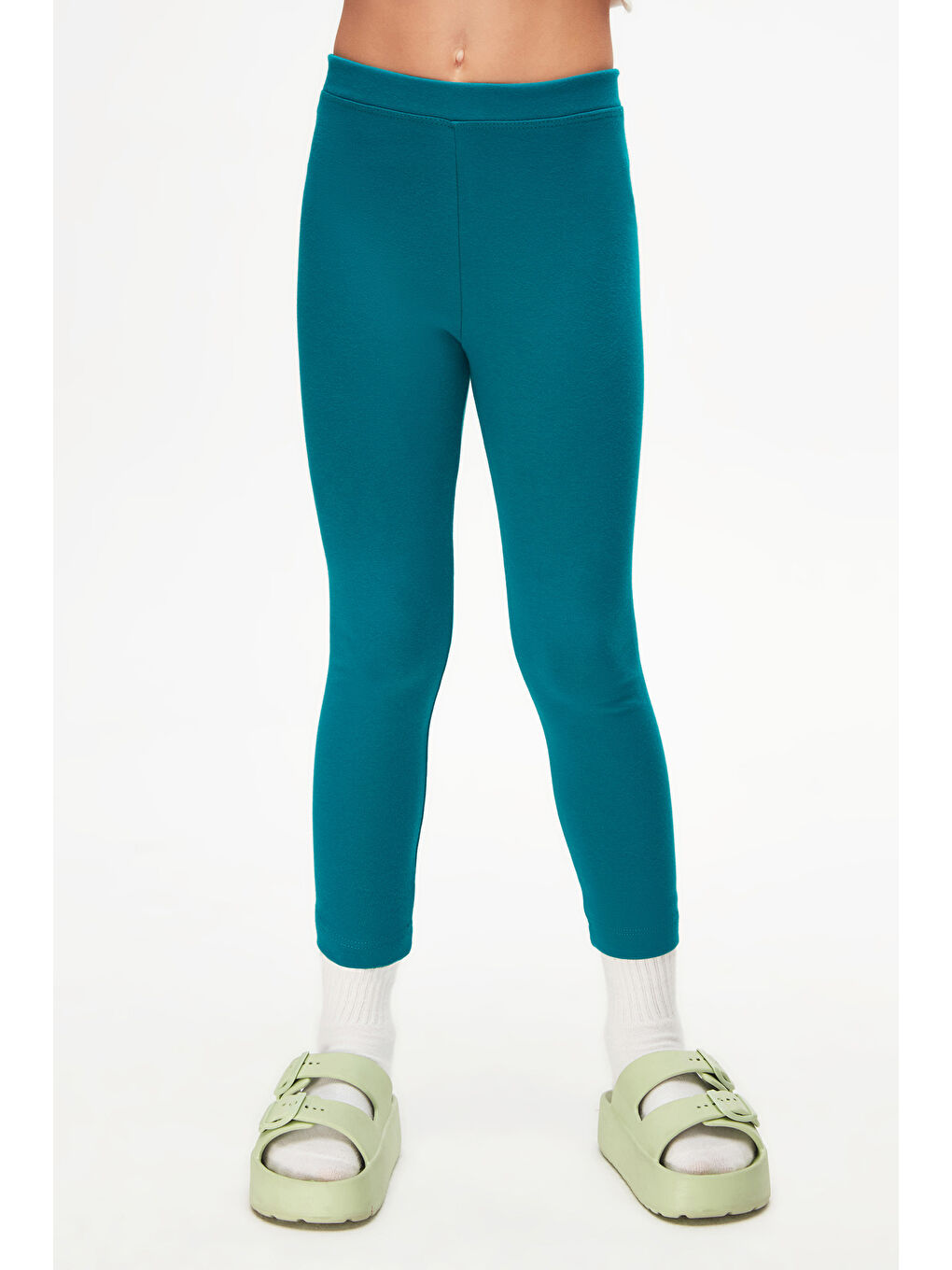 Koyu Petrol Kız Çocuk Kışlık Tam Boy Düz Basıc Tayt-1