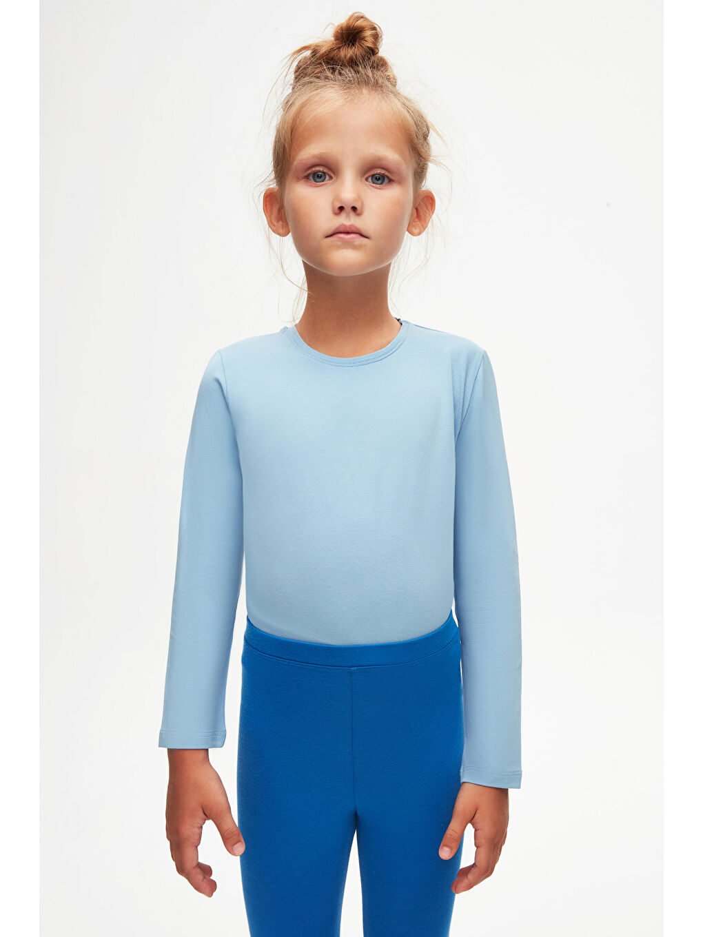 Mavi Saks Kız Çocuk Kışlık Tam Boy Düz Basıc Tayt-1