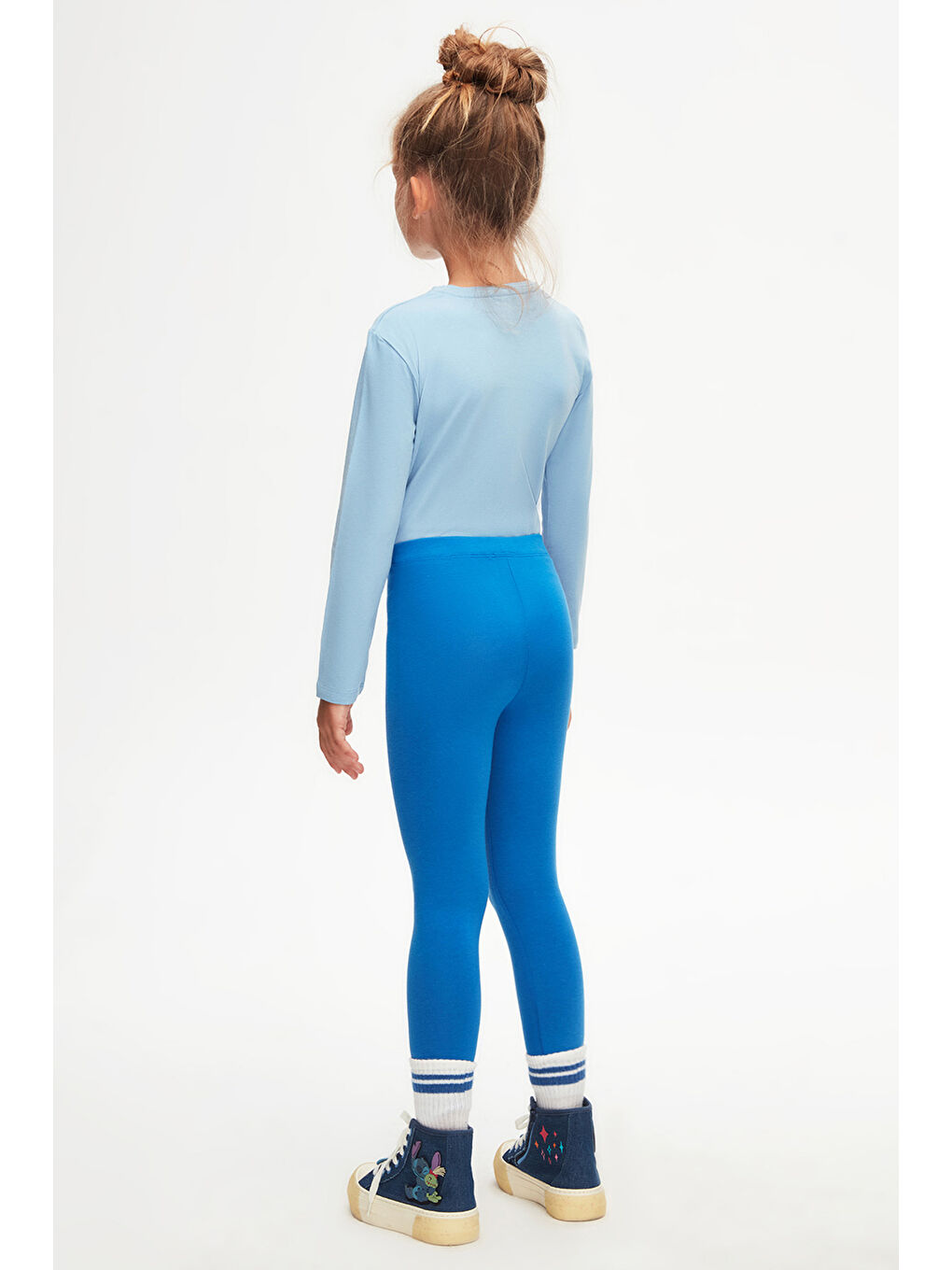 Mavi Saks Kız Çocuk Kışlık Tam Boy Düz Basıc Tayt-3