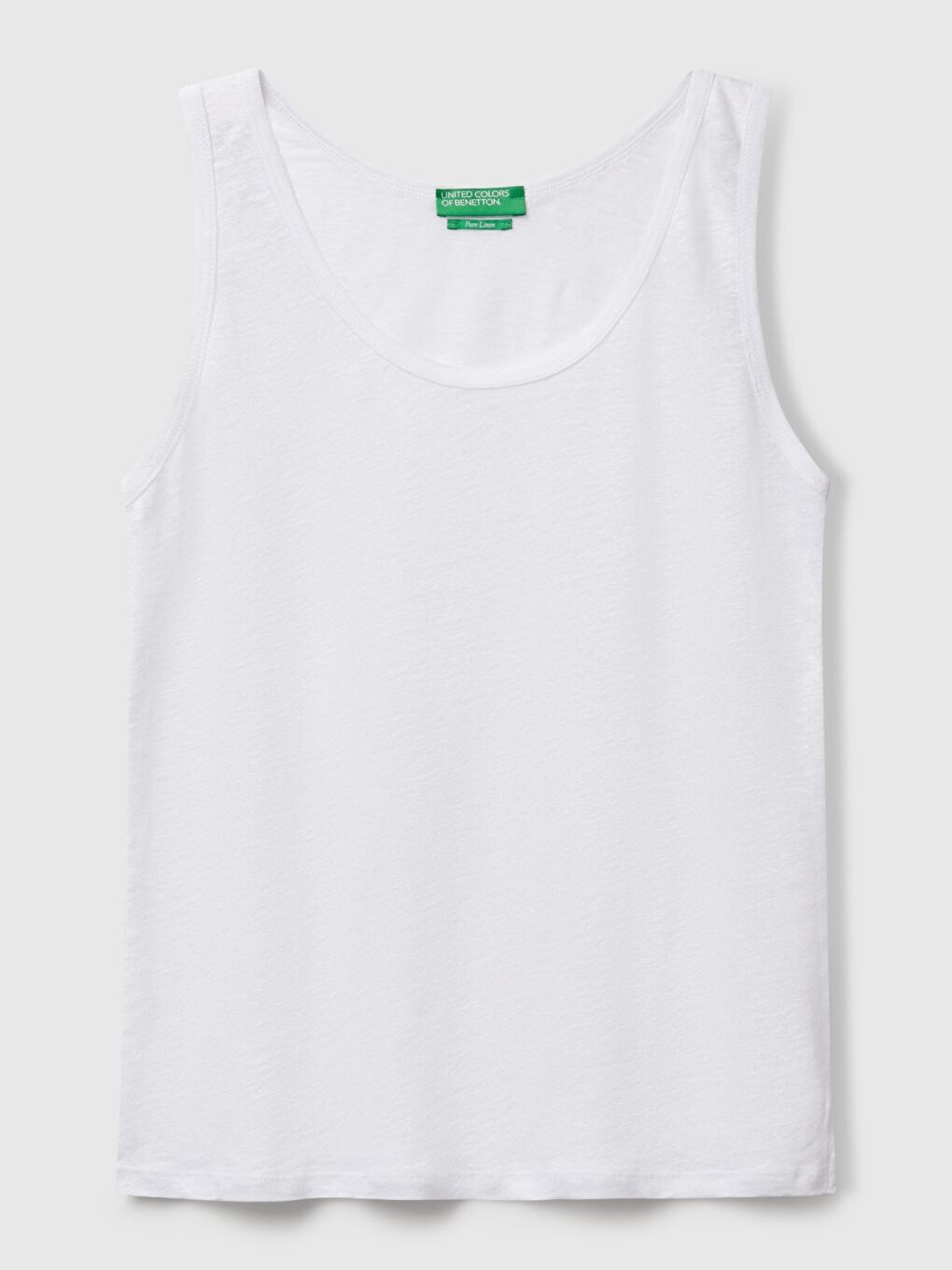 Kadın Beyaz %100 Keten Yanları Yırtmaçlı Regular Fit Yuvarlak Yaka Atlet