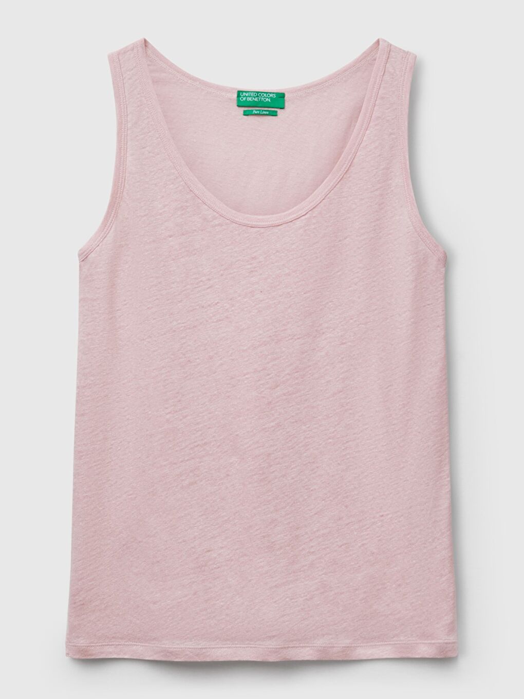 Kadın Pembe %100 Keten Yanları Yırtmaçlı Regular Fit Yuvarlak Yaka Atlet