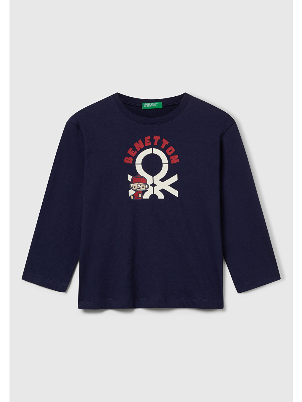 Erkek Çocuk Lacivert Çok Renkli Logo Baskılı Bisiklet Yaka Uzun Kollu T-shirt