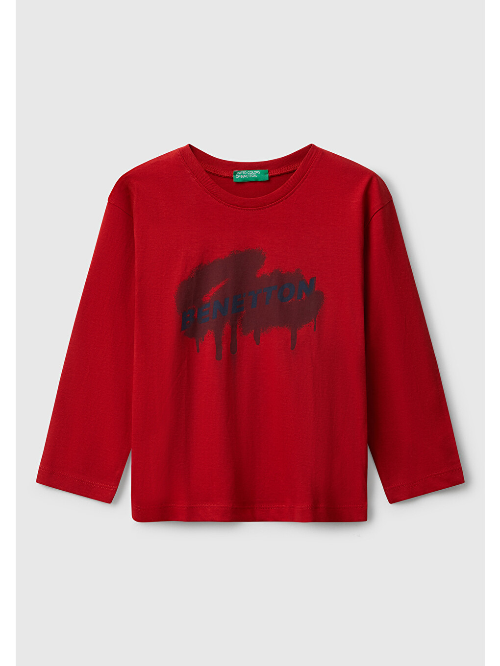 Erkek Çocuk Kırmızı Organik Pamuklu Önü Logo Baskılı Uzun Kollu Jarse T-shirt