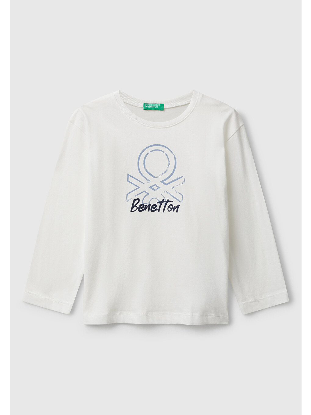 Erkek Çocuk Ekru Organik Pamuklu Önü Logo Baskılı Uzun Kollu Jarse T-shirt