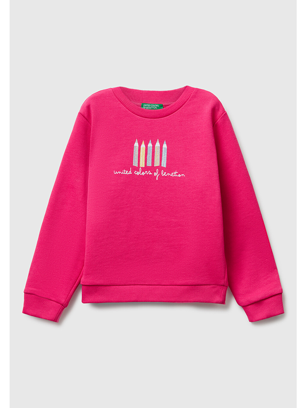 Kız Çocuk Pembe Önü Simli Logo Baskılı Nervürlü Regular Fit Sweatshirt