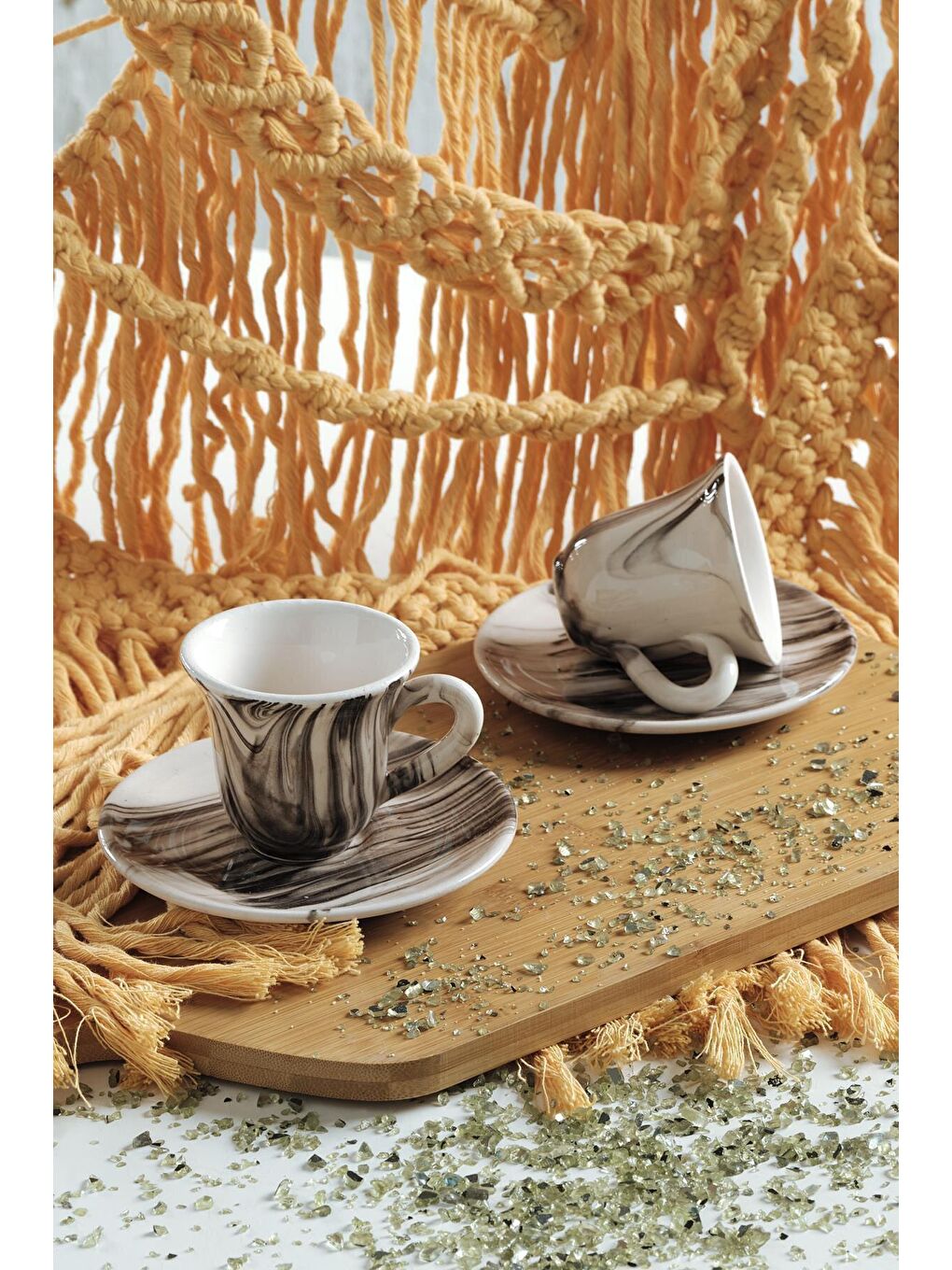 Kahverengi Viola Kahve Fincan Takımı 6 Kişilik El Yapımı Türk Kahvesi Expresso Fincanı Seti-3