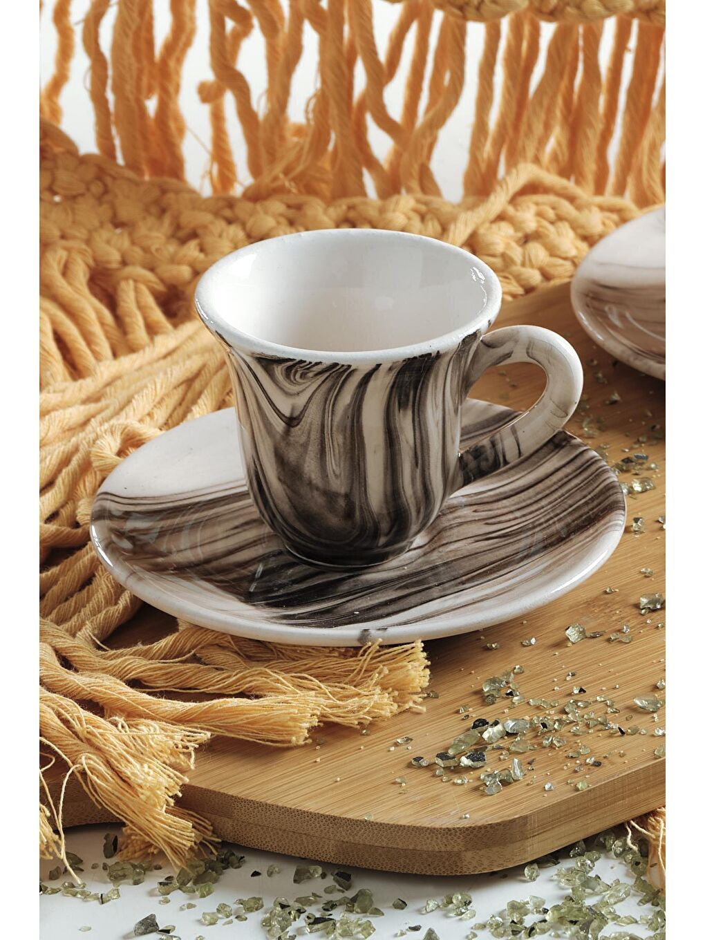 Kahverengi Viola Kahve Fincan Takımı 6 Kişilik El Yapımı Türk Kahvesi Expresso Fincanı Seti-4