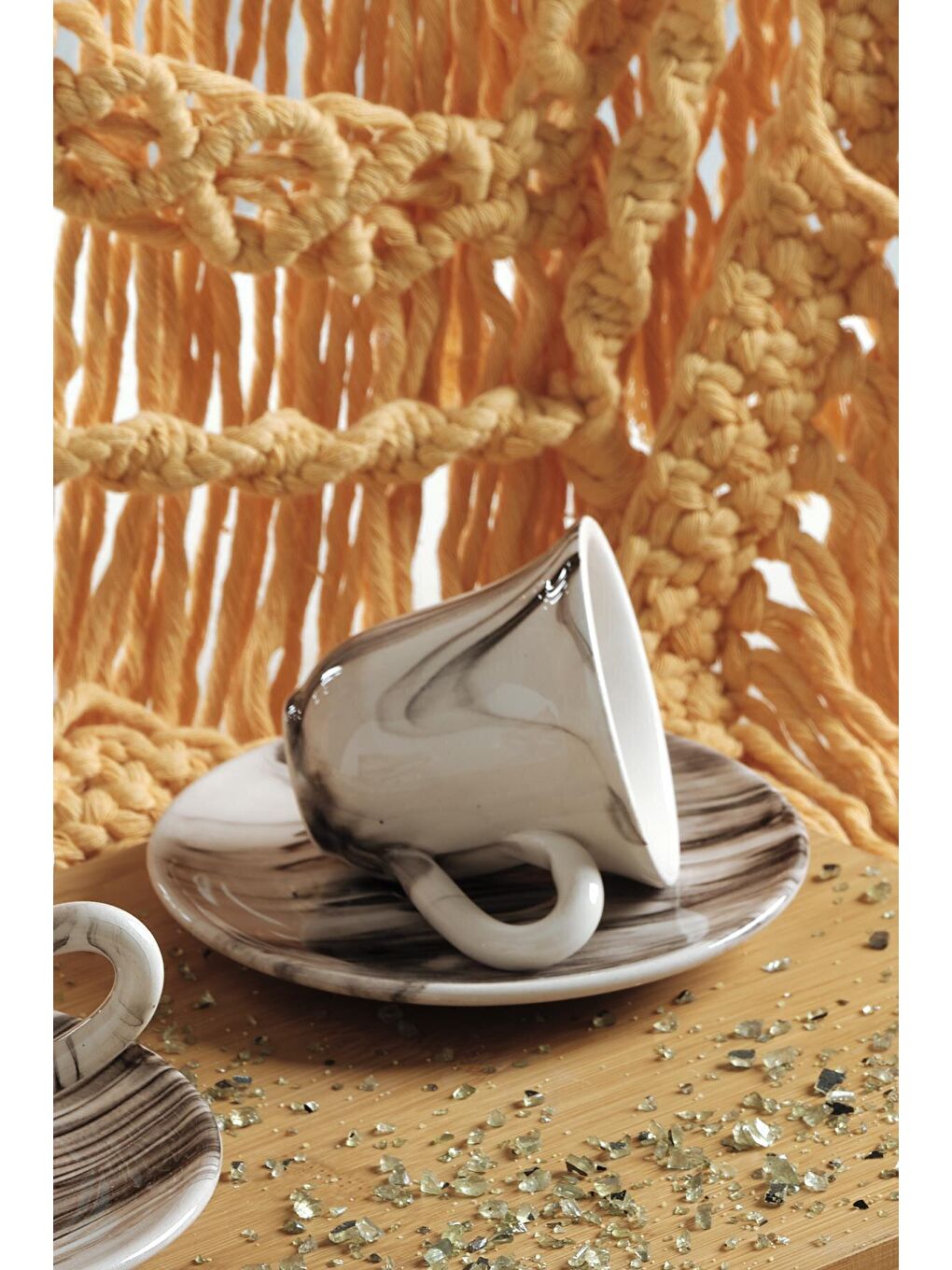 Kahverengi Viola Kahve Fincan Takımı 6 Kişilik El Yapımı Türk Kahvesi Expresso Fincanı Seti-5