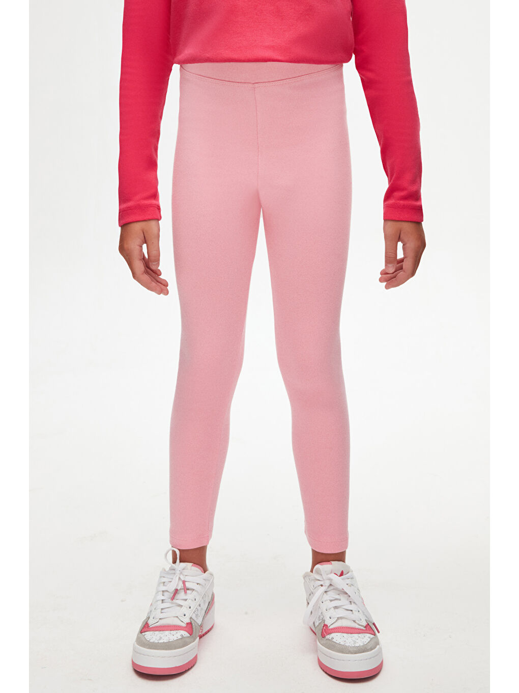 Pembe Kız Çocuk Kışlık Tam Boy Düz Basıc Tayt-1