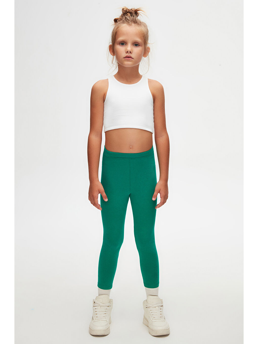 Koyu Yeşil Kız Çocuk Kışlık Tam Boy Düz Basıc Tayt