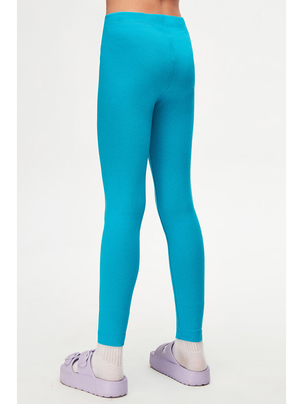 Koyu Turkuaz Kız Çocuk Kışlık Tam Boy Düz Basıc Tayt-3