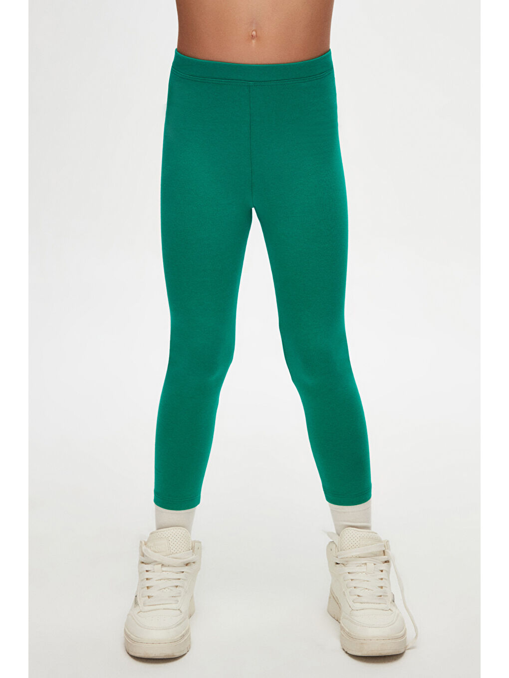 Koyu Yeşil Kız Çocuk Kışlık Tam Boy Düz Basıc Tayt-1