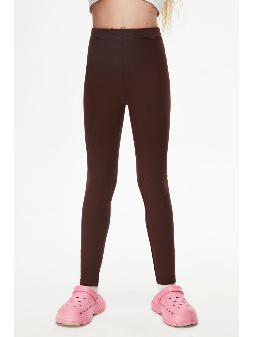 Kahverengi Kız Çocuk Kışlık Tam Boy Düz Basıc Tayt-1