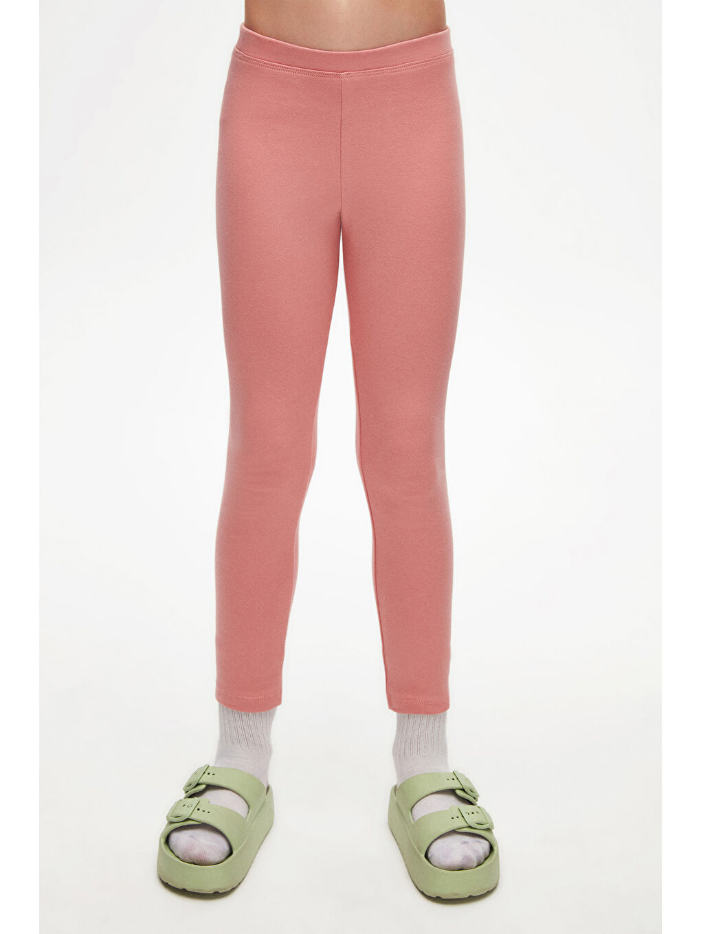 Pembe Koyu Pudra Kız Çocuk Kışlık Tam Boy Düz Basıc Tayt-1