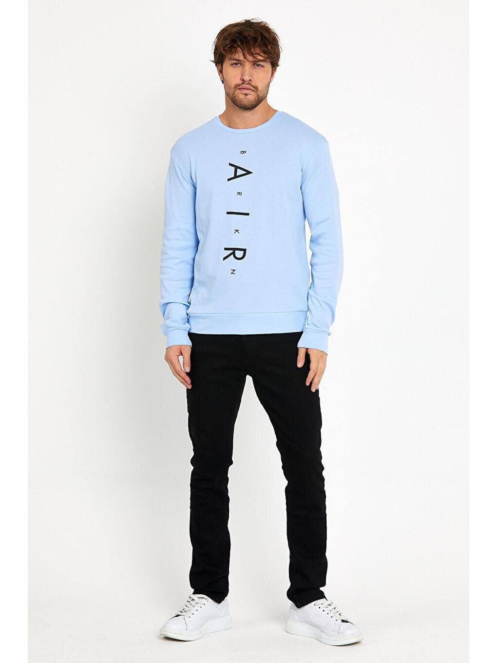 Süperlife Mavi Erkek Bisiklet Yaka Slim fit Air Baskılı İnce Sweatshirt SPR22sw101