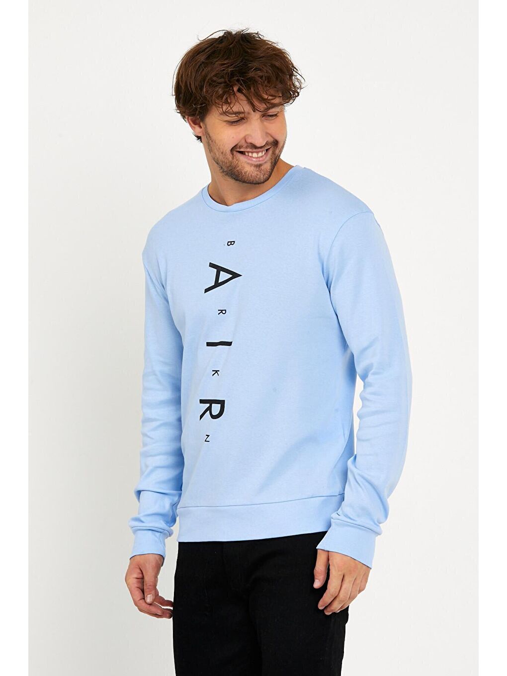 Süperlife Mavi Erkek Bisiklet Yaka Slim fit Air Baskılı İnce Sweatshirt SPR22sw101 - 2