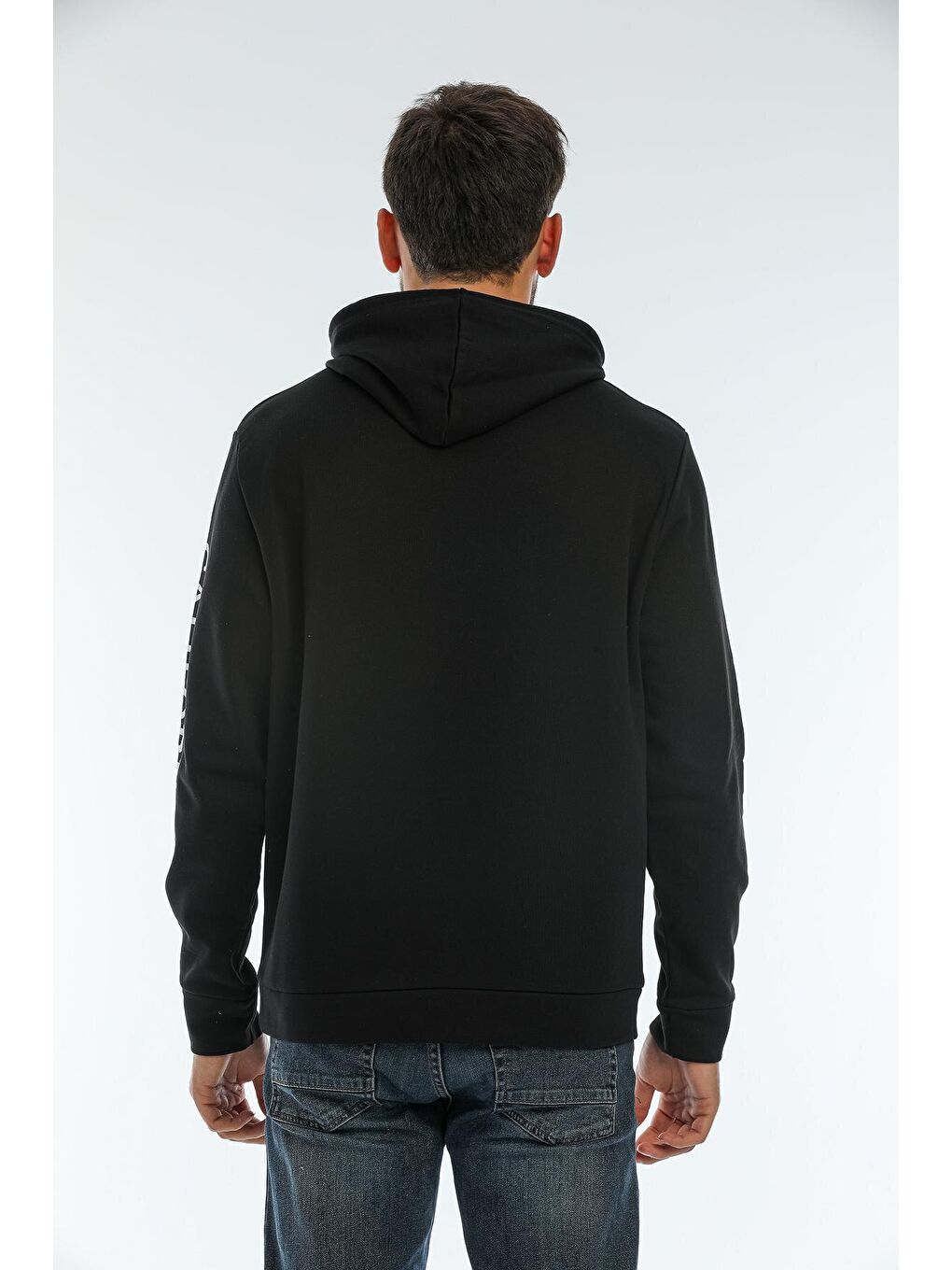 Siyah Erkek Kapüşonlu Regular Fit Baskılı İnce Hoodie SPR22SW163-4