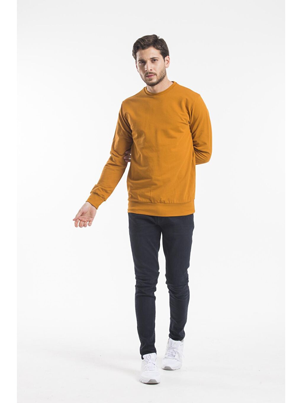 Süperlife Hardal Sarı Erkek Bisiklet Yaka Regular Fit İnce Sweatshirt SPR 20K30