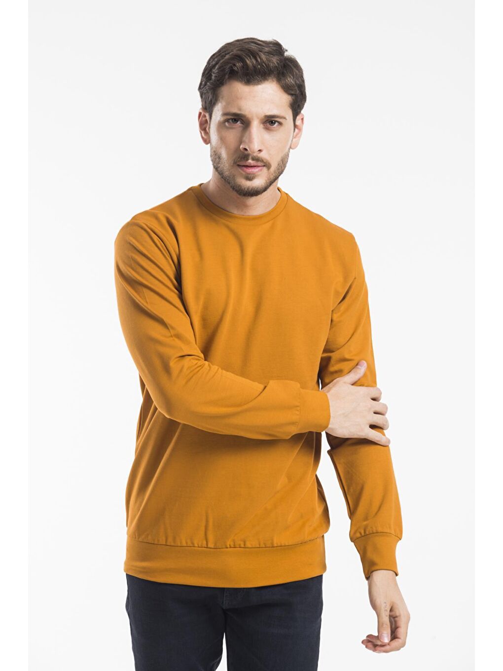 Süperlife Hardal Sarı Erkek Bisiklet Yaka Regular Fit İnce Sweatshirt SPR 20K30 - 1