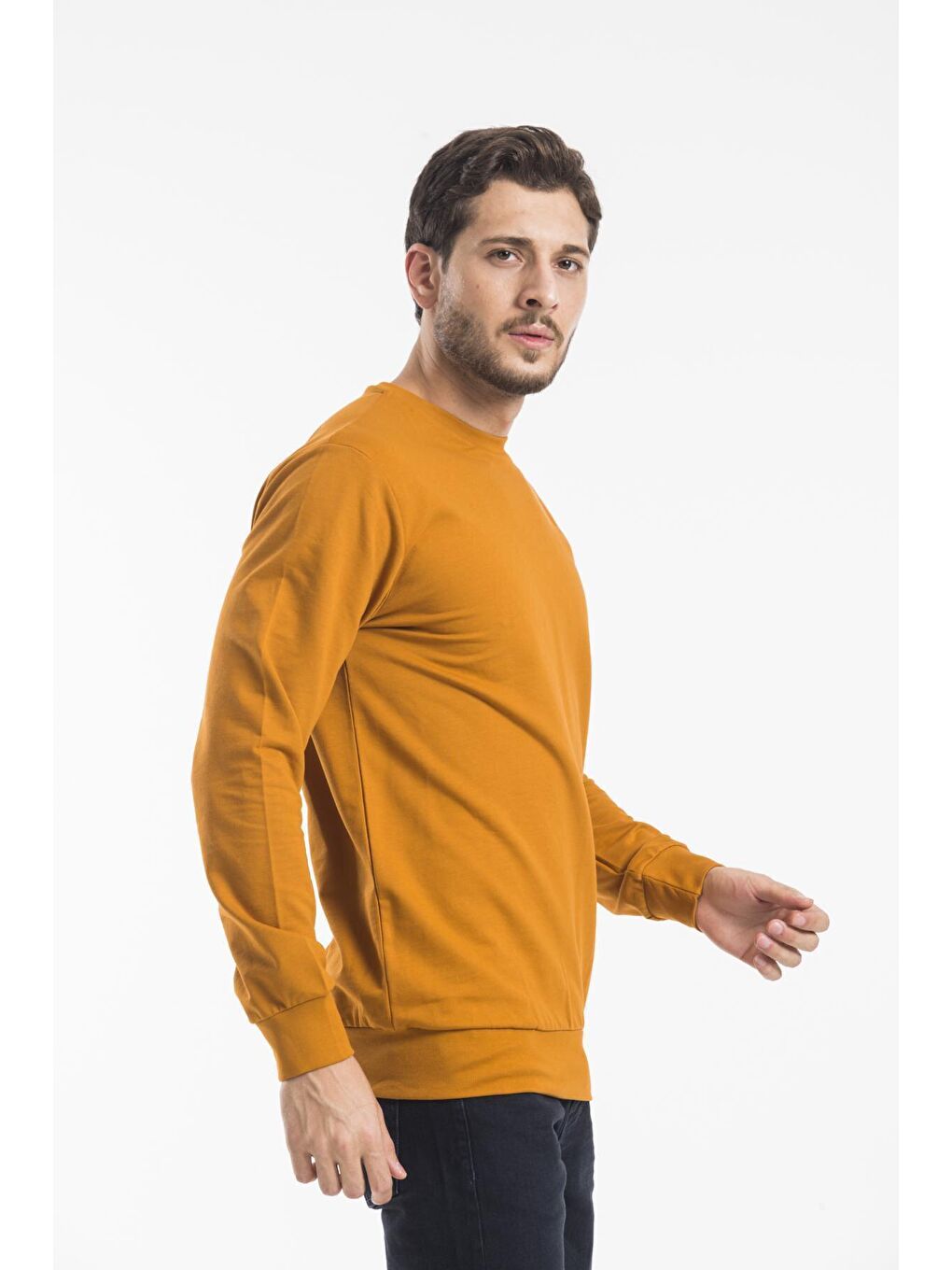 Süperlife Hardal Sarı Erkek Bisiklet Yaka Regular Fit İnce Sweatshirt SPR 20K30 - 3