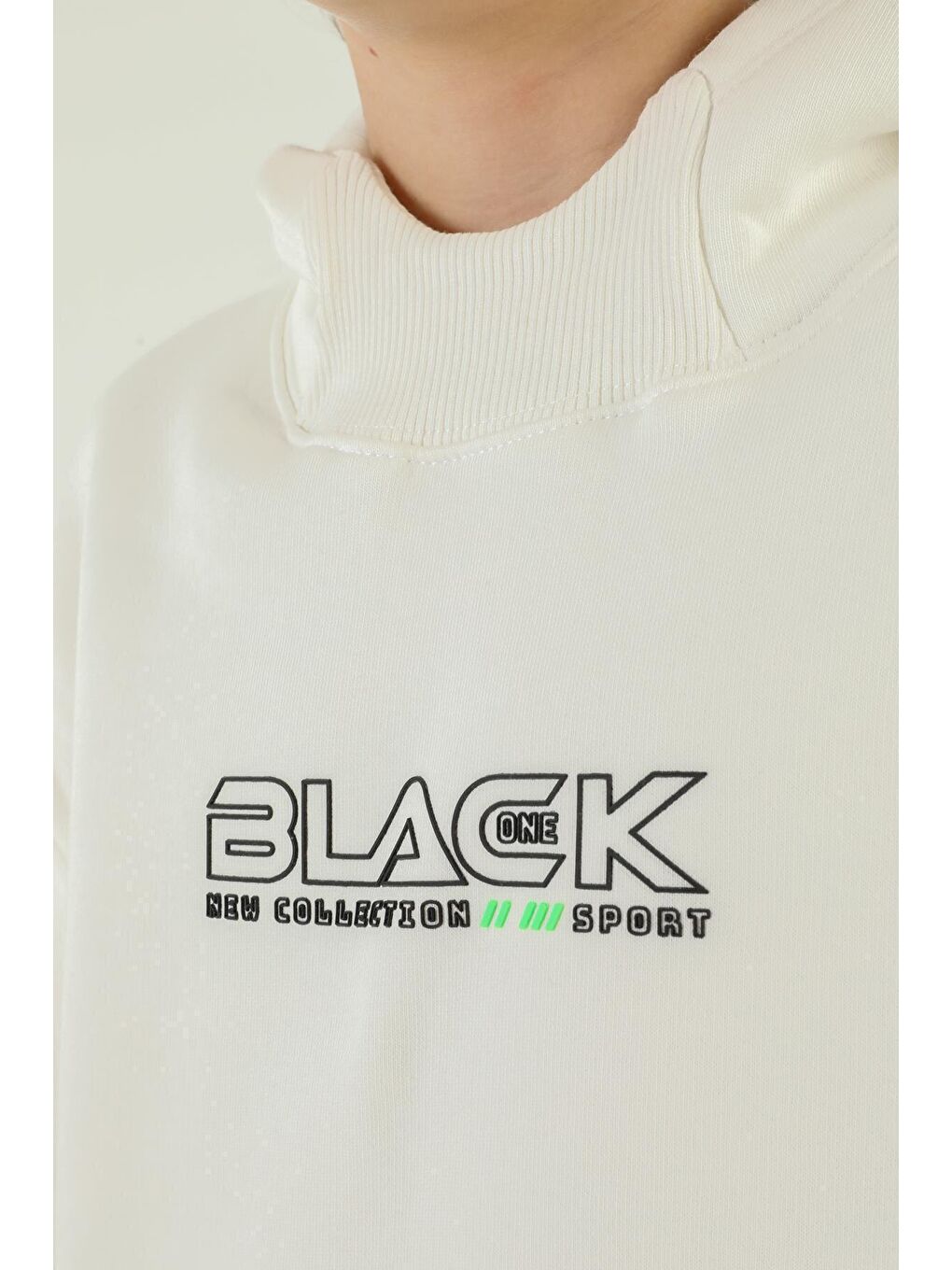 Black One Ekru Kapüşonlu Kargo Cepli Yan Fermuar Detaylı Kalın Erkek Çocuk Eşofman Takımı - 5
