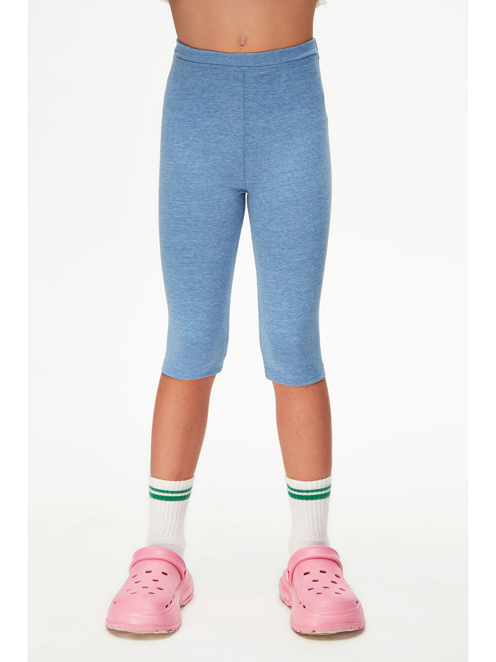 Koyu Mavi Melanj Kız Çocuk Düz Basıc Diz Altı Kapri-2