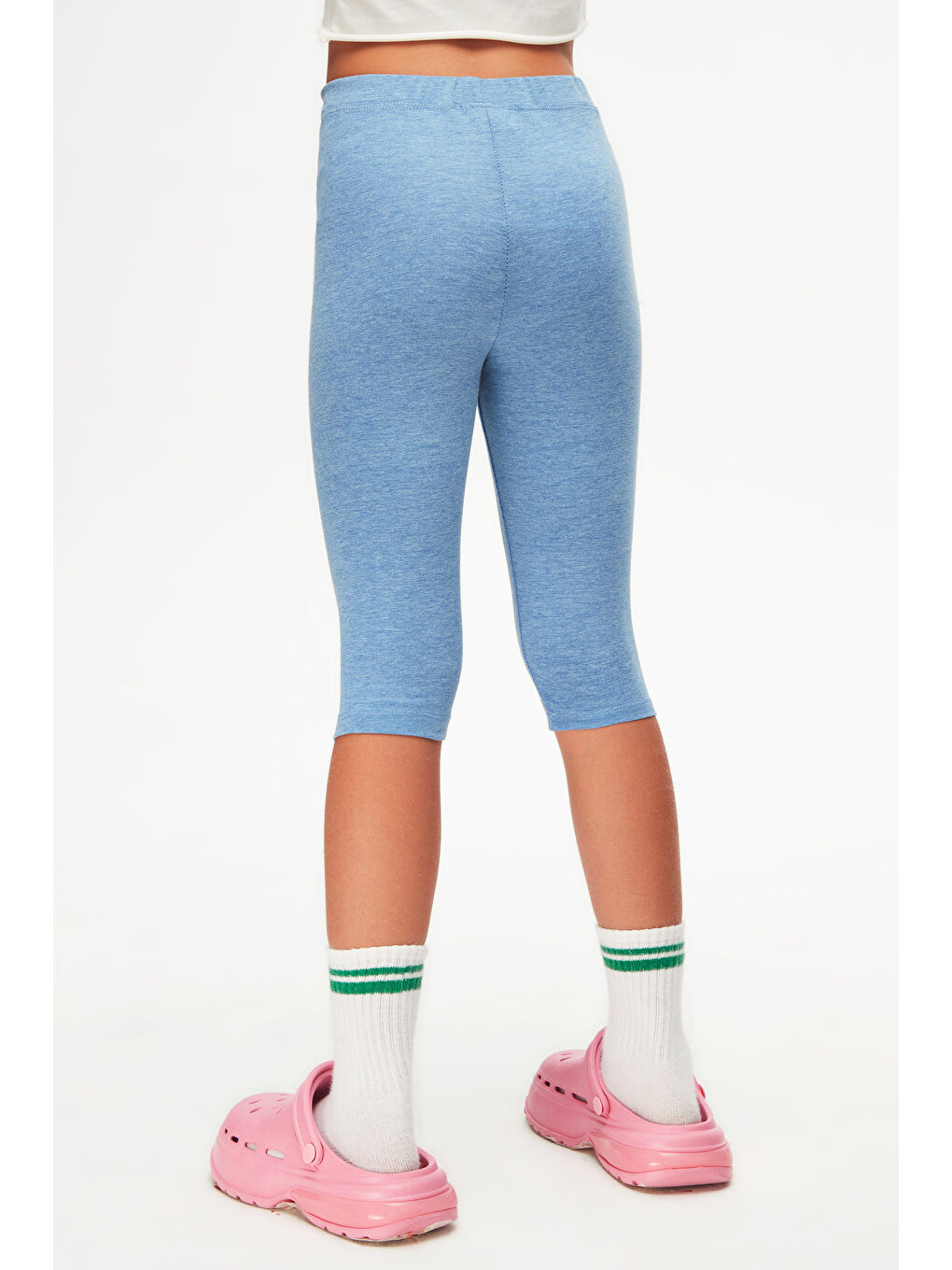 Koyu Mavi Melanj Kız Çocuk Düz Basıc Diz Altı Kapri-4