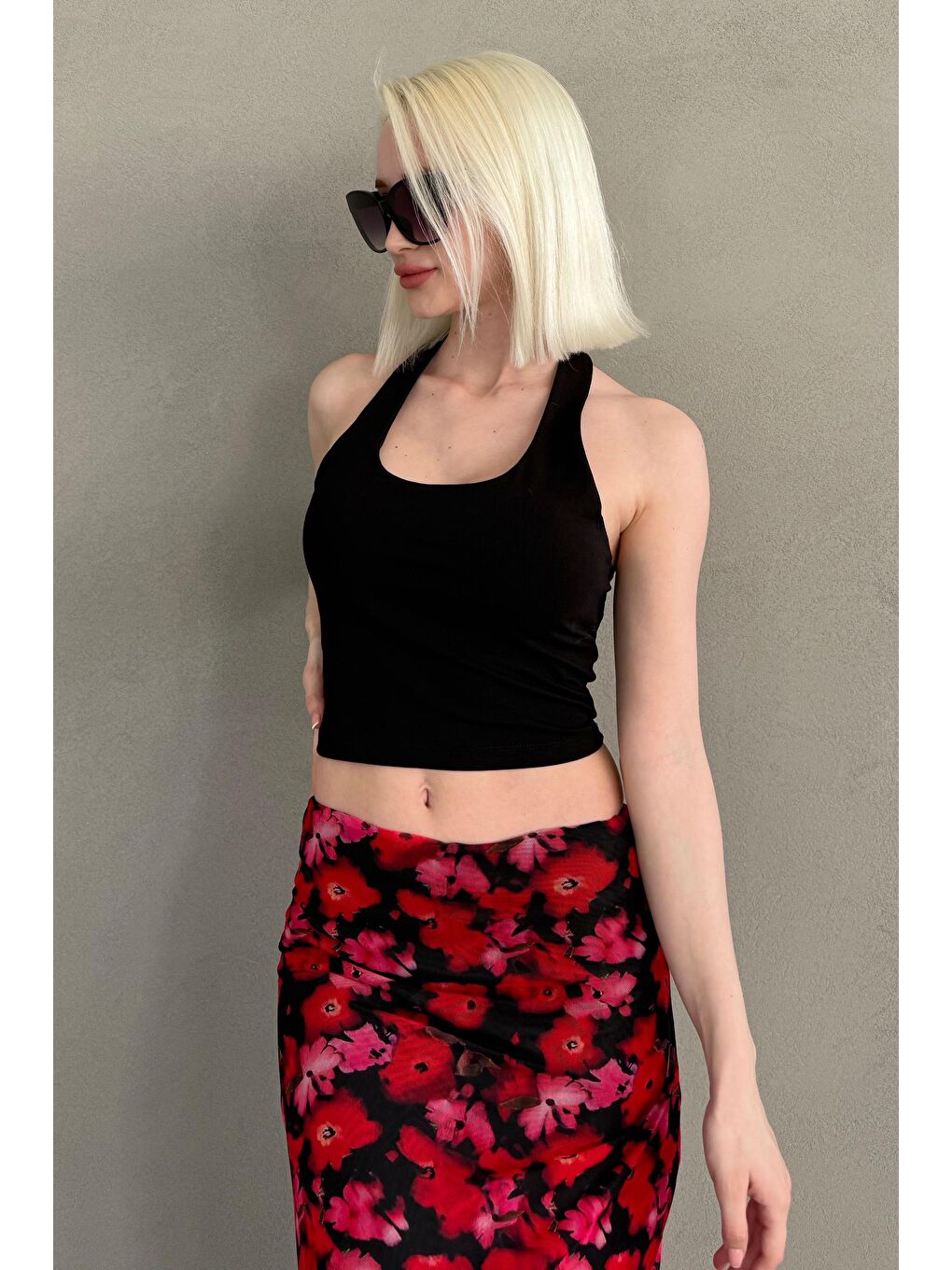 Siyah Halter Yaka Boyun Askılı Crop Top Mg2456-2