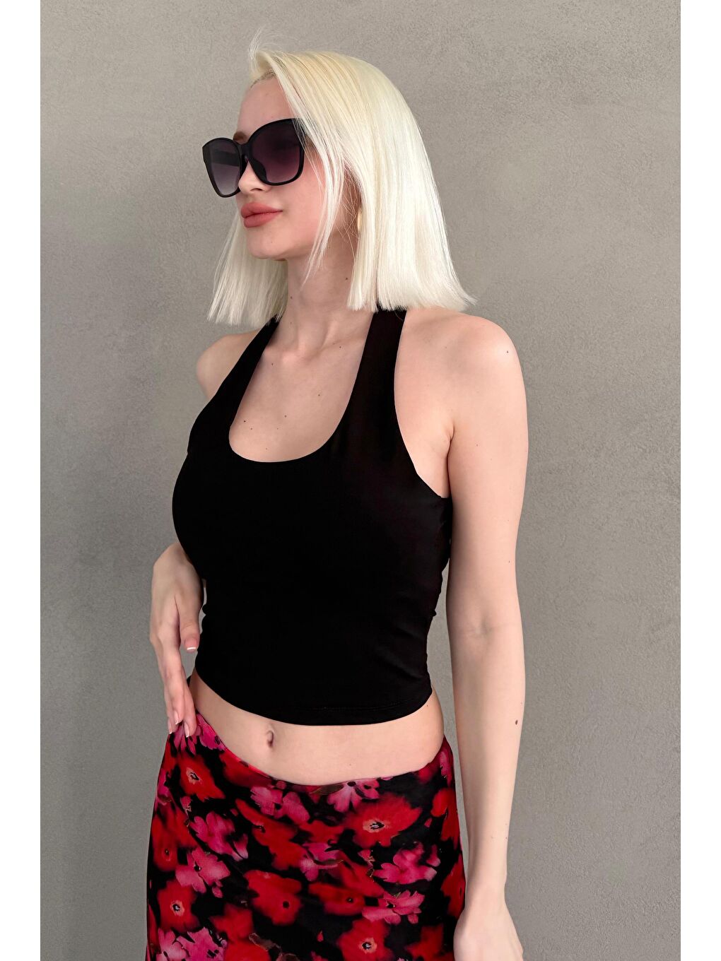 Siyah Halter Yaka Boyun Askılı Crop Top Mg2456-4