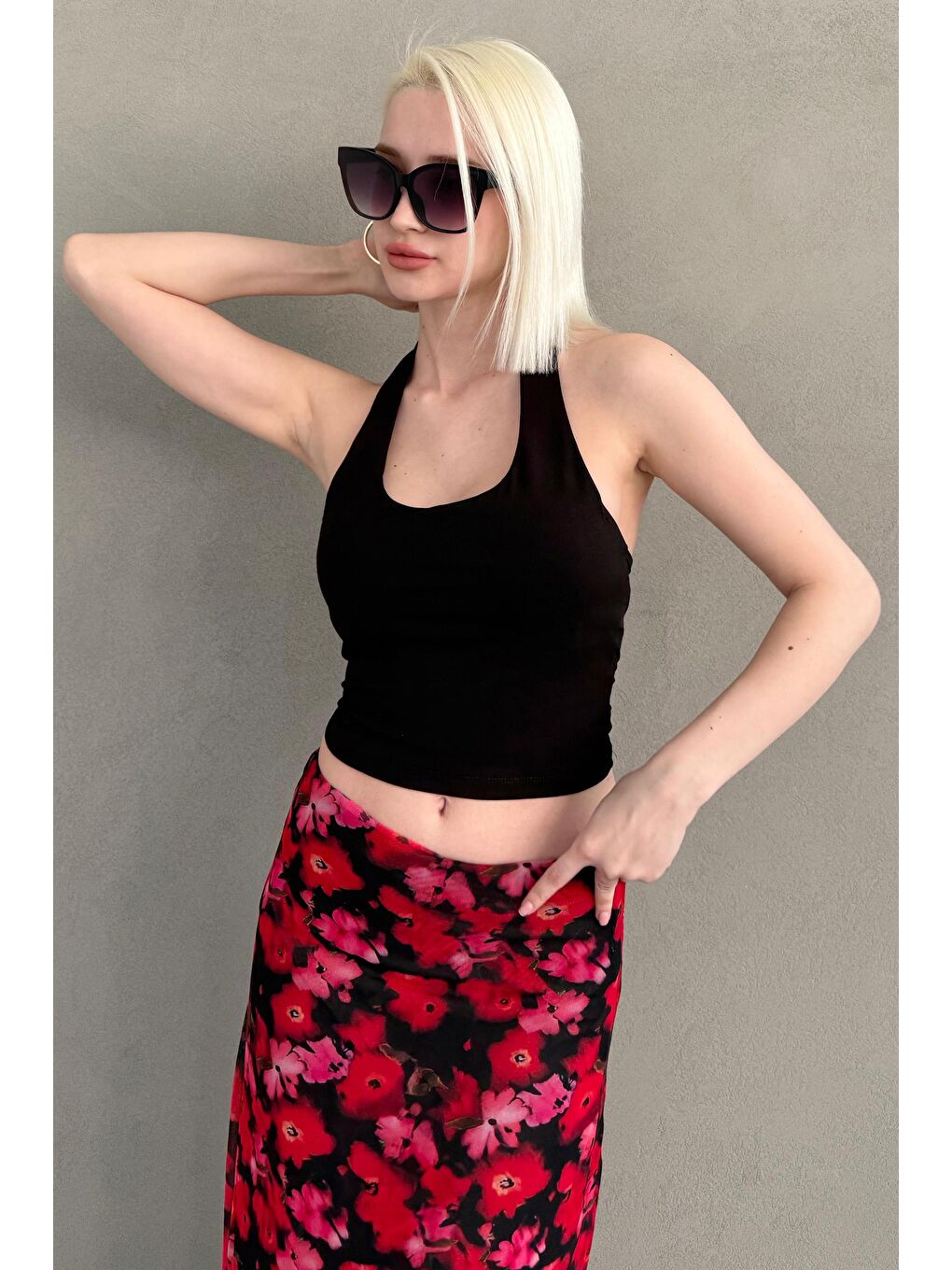 Siyah Halter Yaka Boyun Askılı Crop Top Mg2456-5