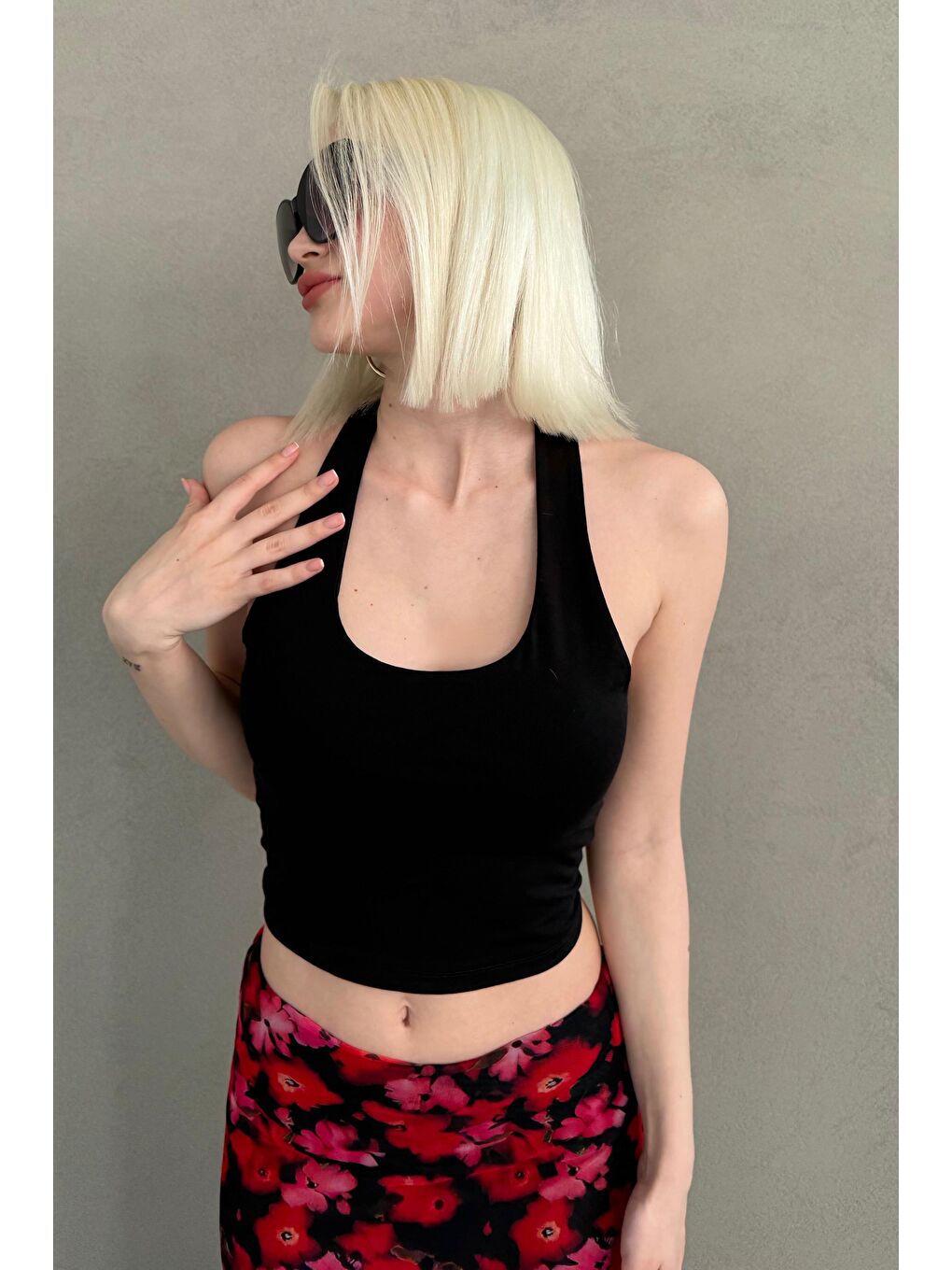 Siyah Halter Yaka Boyun Askılı Crop Top Mg2456-6