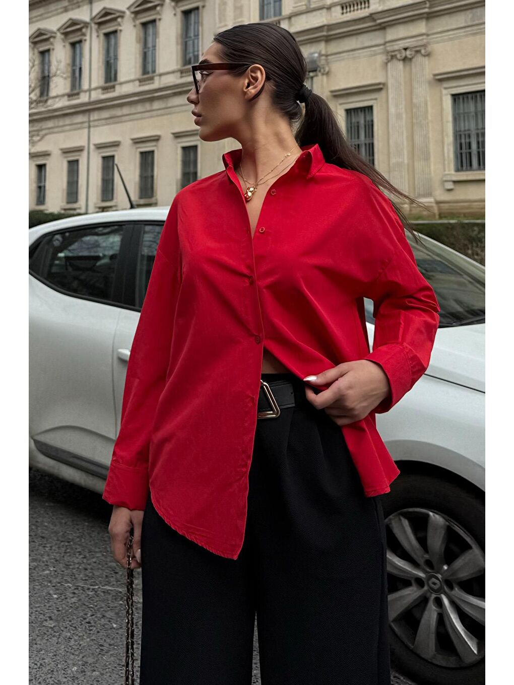 Kırmızı Basic Kadın Gömlek Mg2355