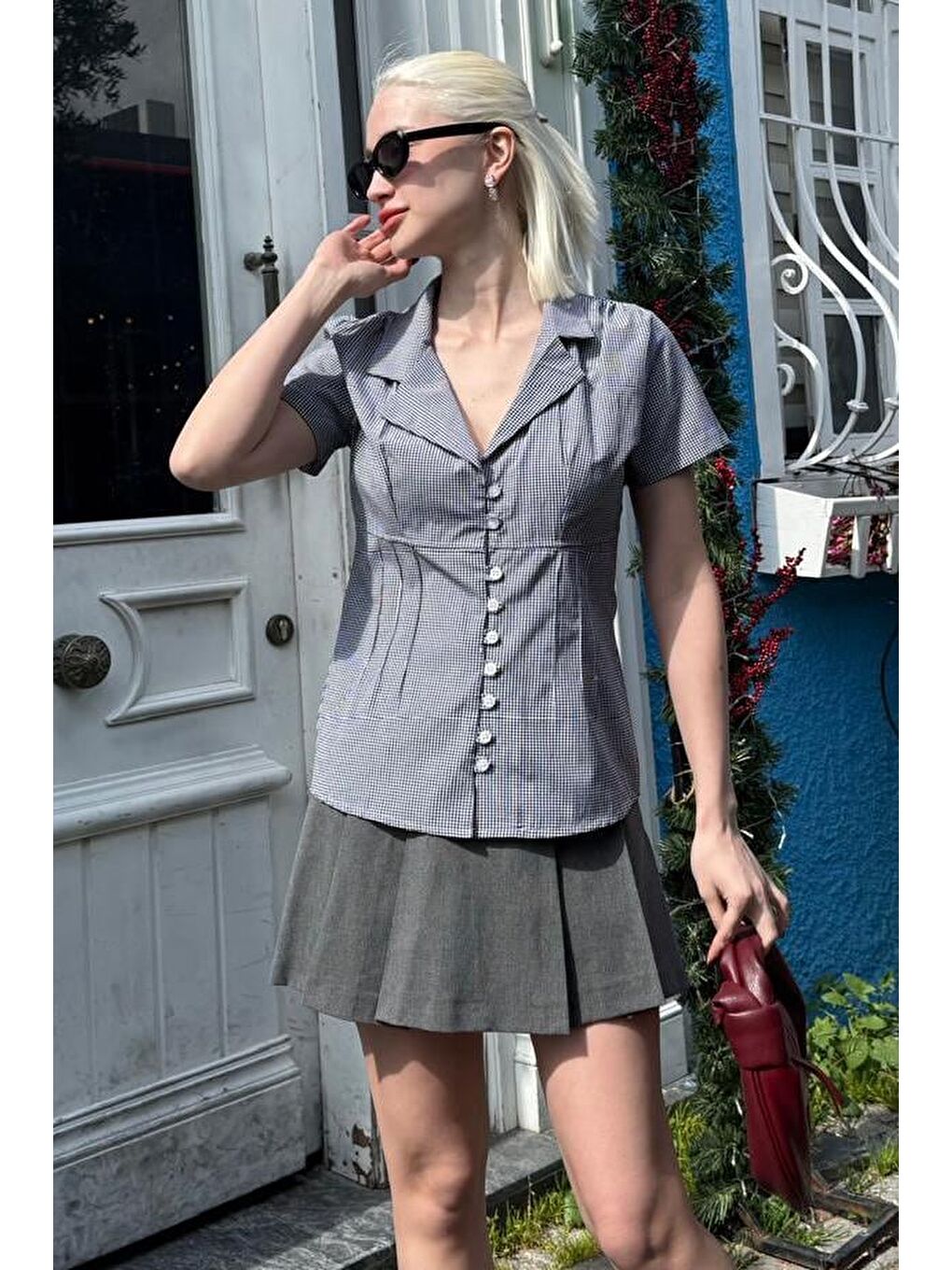 Siyah Pötikareli Kadın Gömlek Mg2359