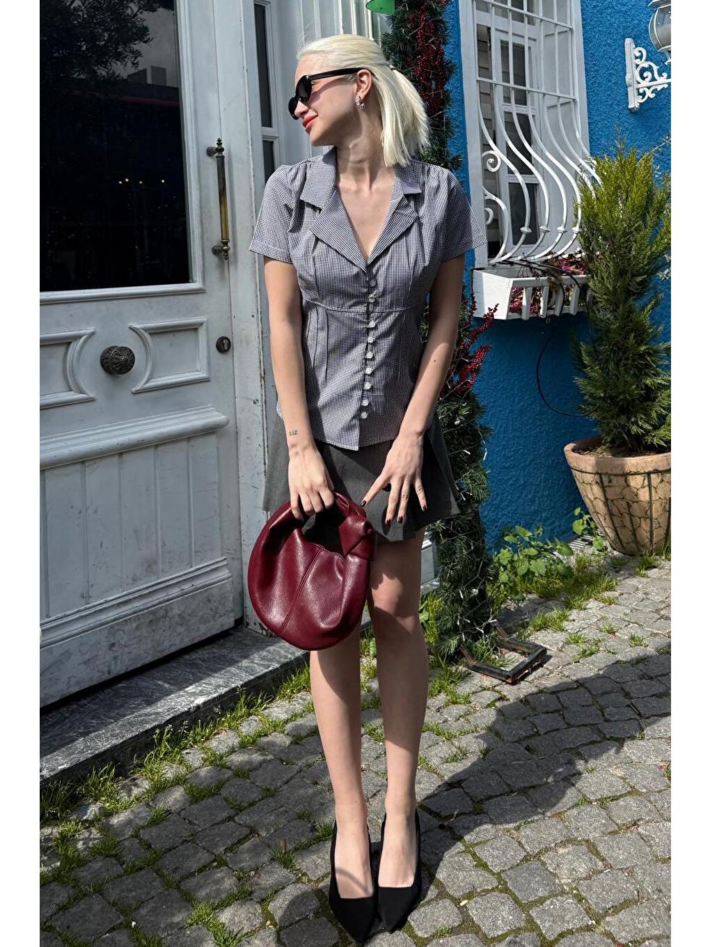 Siyah Pötikareli Kadın Gömlek Mg2359-1