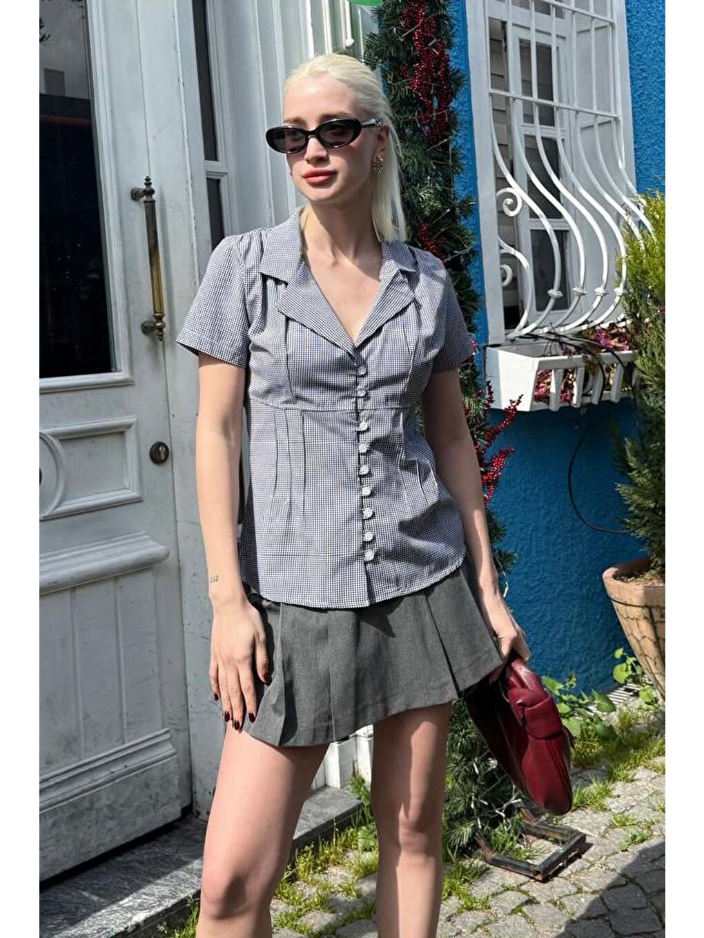 Siyah Pötikareli Kadın Gömlek Mg2359-3