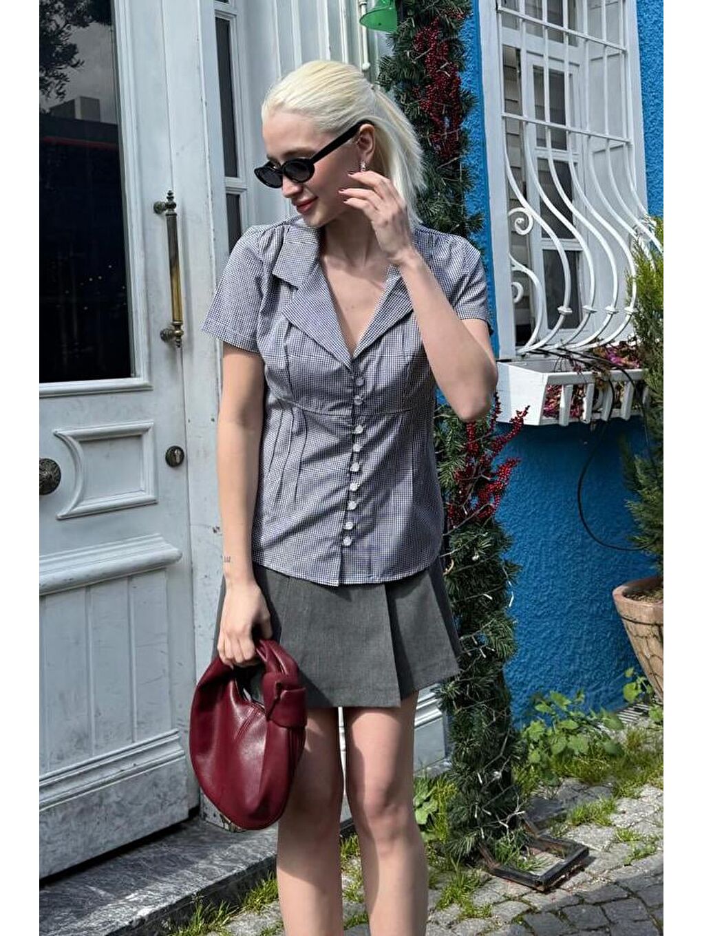 Siyah Pötikareli Kadın Gömlek Mg2359-4