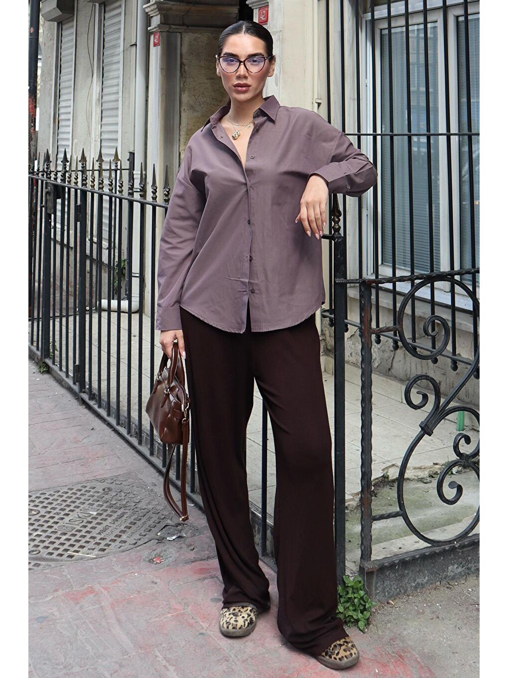 Kahverengi Basic Kadın Gömlek Mg2355-7